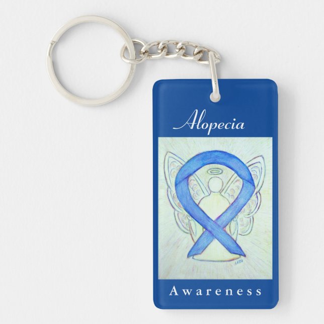 Alopecia Awareness Blue Ribbon Angel Key Chain (Front)