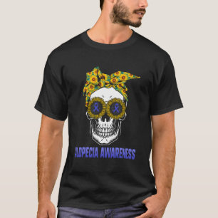 Alopecia Awareness Blue Ribbon Hair Loss Skull Sun T-Shirt