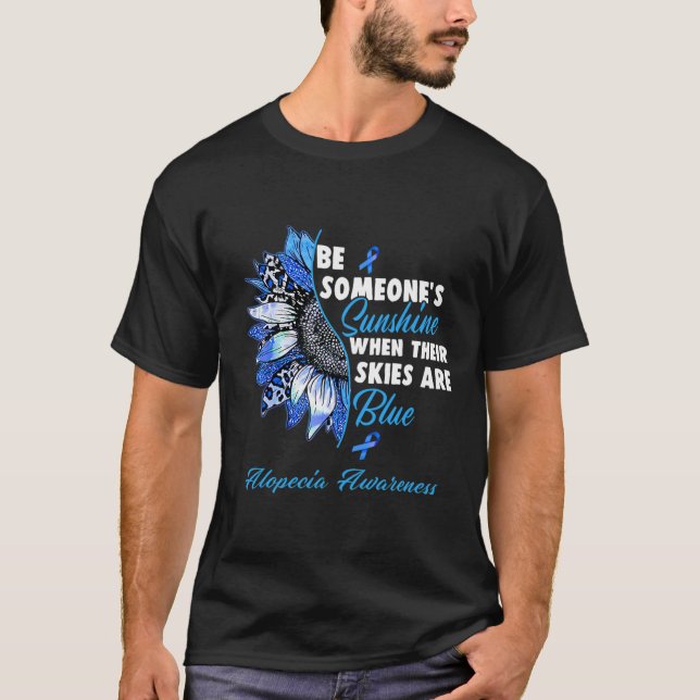Alopecia Awareness Blue Ribbon Sunflower  T-Shirt (Front)