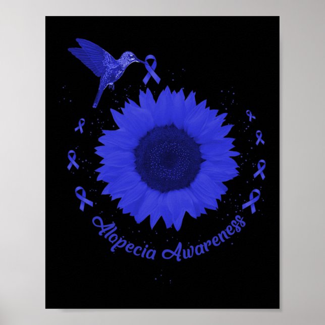 Alopecia Awareness Dark Blue Ribbon Hair Loss Supp Poster (Front)