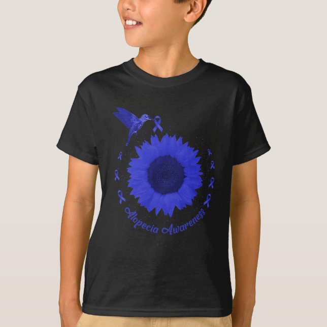 Alopecia Awareness Dark Blue Ribbon Hair Loss Supp T-Shirt (Front)
