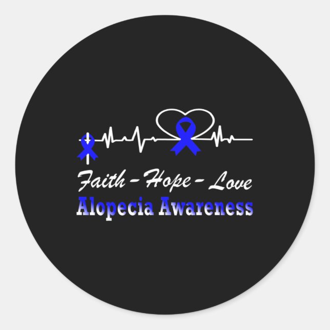 Alopecia Awareness Heartbeat Christian Cross Blue  Classic Round Sticker (Front)