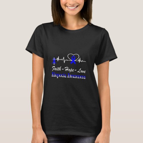 Alopecia Awareness Heartbeat Christian Cross Blue  T_Shirt