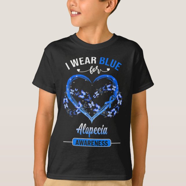 Alopecia Awareness I Wear Blue Butterfly Heart  T-Shirt (Front)