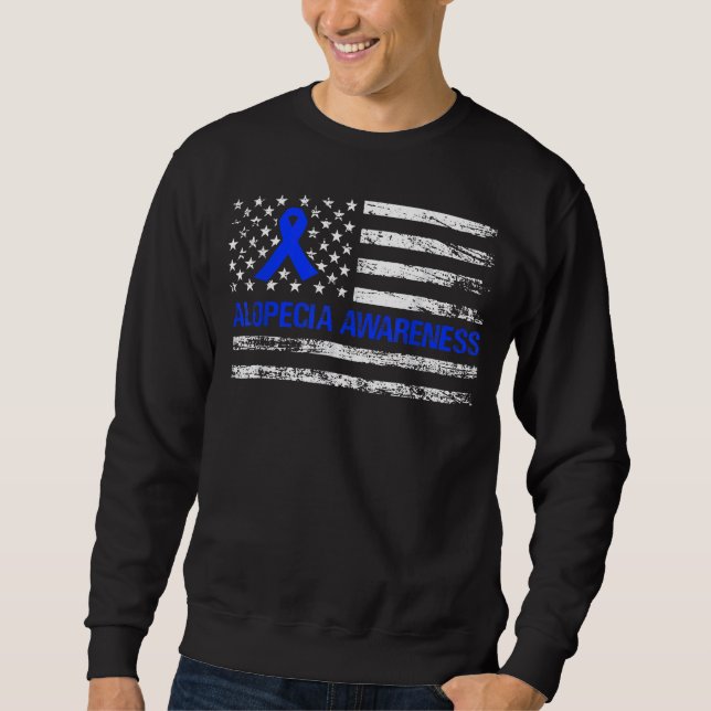 Alopecia Awareness I Wear Blue Ribbon Support Fami Sweatshirt (Front)