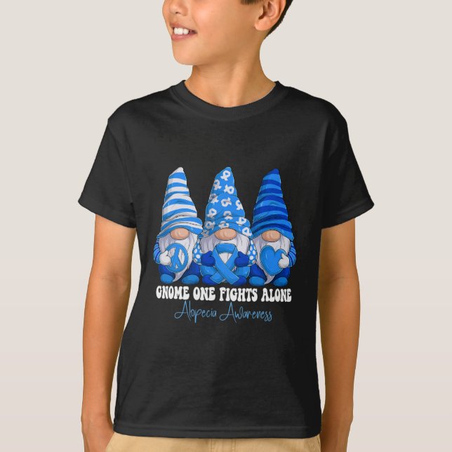 Alopecia Awareness Month Blue Ribbon Gnomies Suppo T-Shirt (Front)