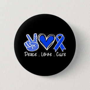 Alopecia Awareness Month Blue Ribbon Peace Love Cu Button