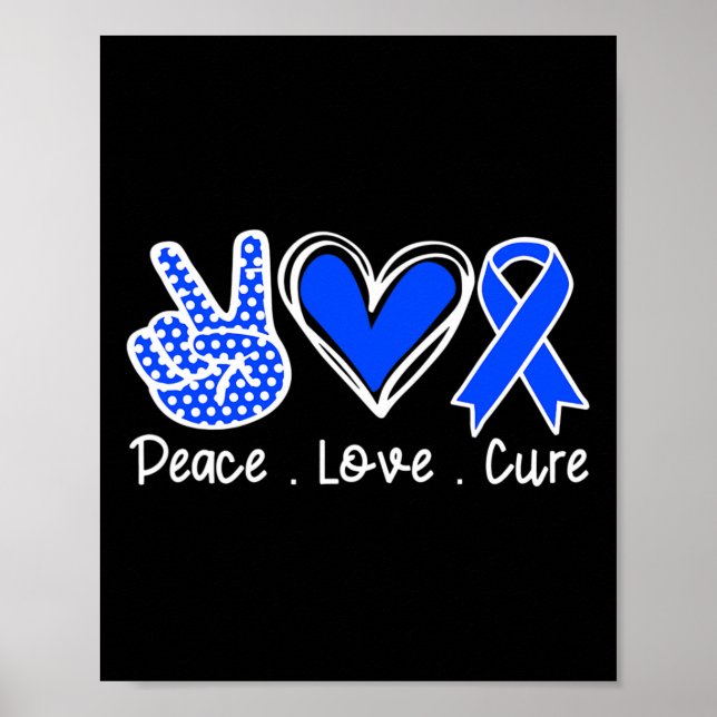 Alopecia Awareness Month Blue Ribbon Peace Love Cu Poster (Front)