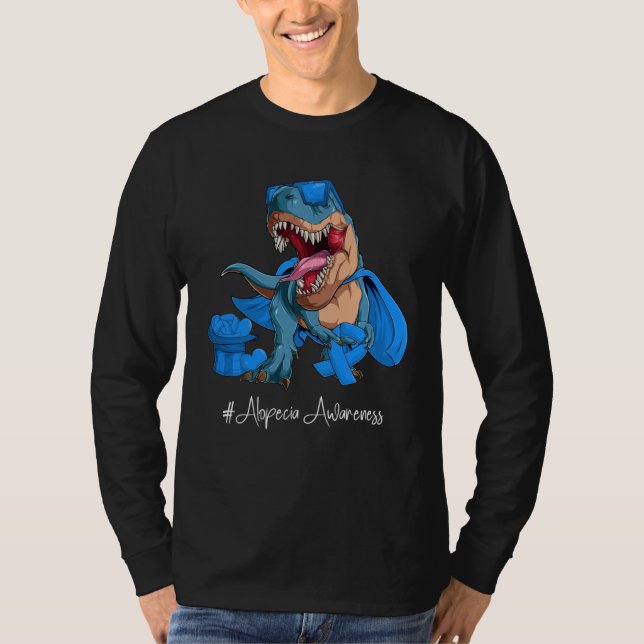 Alopecia Awareness Month Blue Ribbon Trex T-Shirt (Front)