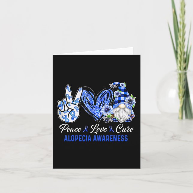 Alopecia Awareness Peace Love Cure Gnome  Card (Front)
