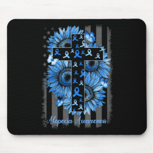 Alopecia Awareness Sunflower American Flag Mouse Pad