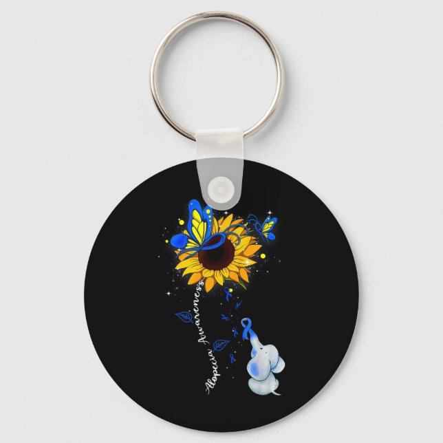 Alopecia Awareness Sunflower Elephant Men   Keychain (Front)