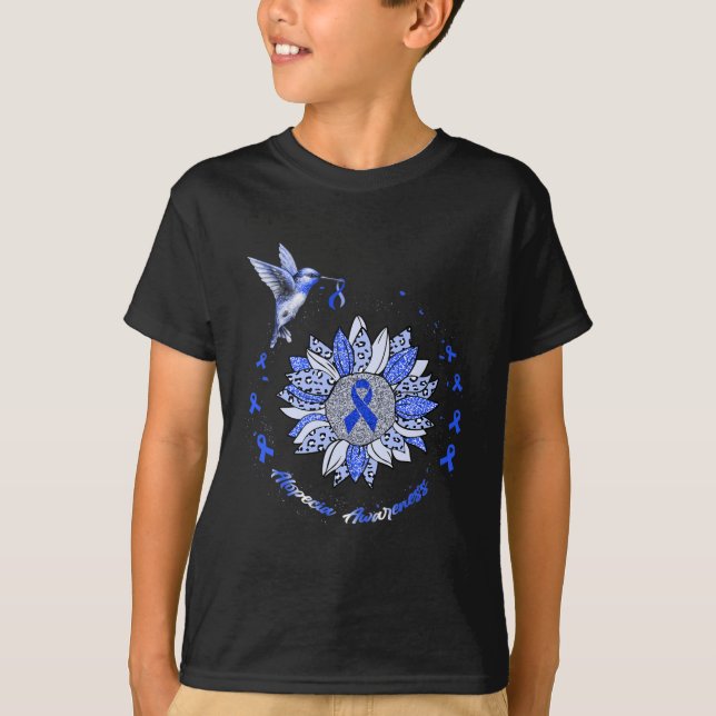 Alopecia Awareness Sunflower Hummingbird Ribbon  T-Shirt (Front)