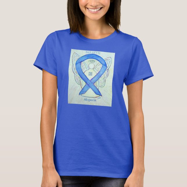 Alopecia Blue Awareness Ribbon Angel Custom Shirt (Front)