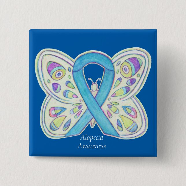 Alopecia Butterfly Awareness Ribbon Custom Art Pin (Front)