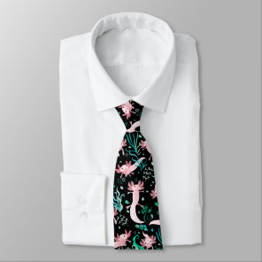 Alotta Pink Axolotls on Black Neck Tie