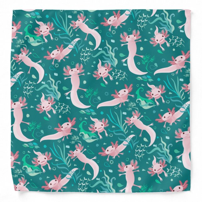 Alotta Pink Axolotls on Teal Bandana (Front)