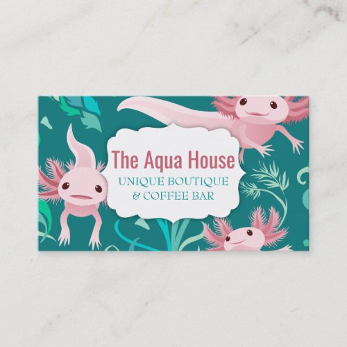 Alotta Pink Axolotls on Teal Business Card
