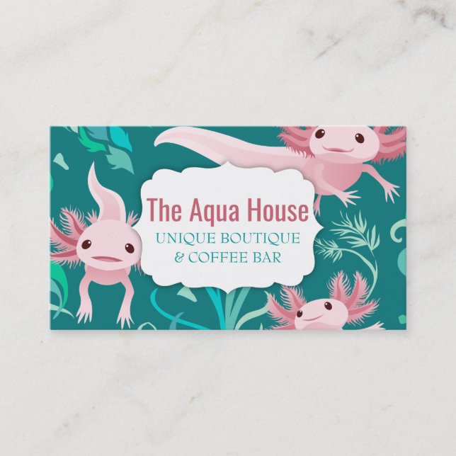 Alotta Pink Axolotls on Teal Business Card (Front)