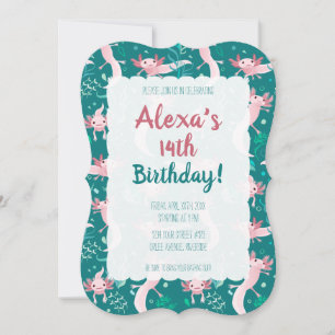 Alotta Pink Axolotls on Teal Invitation