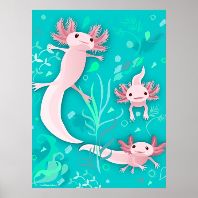 Alotta Pink Axolotls on Teal Poster (Front)