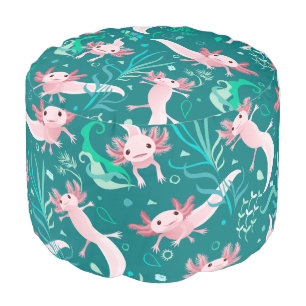 Alotta Pink Axolotls on Teal Pouf