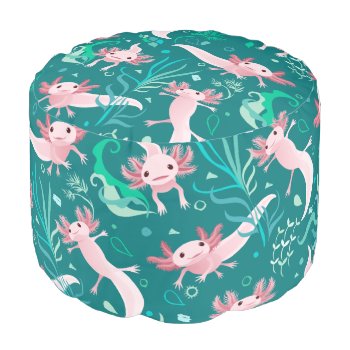 Alotta Pink Axolotls On Teal Pouf by creativetaylor at Zazzle