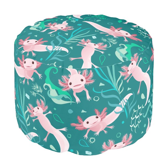 Alotta Pink Axolotls on Teal Pouf (Angled Front)