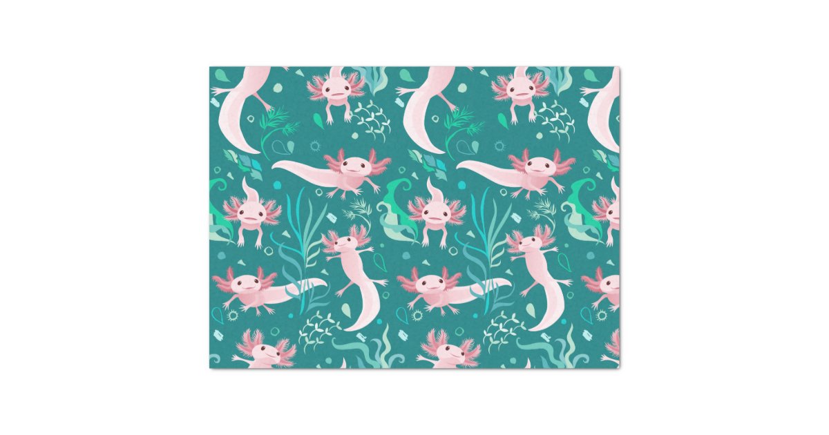 Alotta Pink Axolotls on Teal Tissue Paper