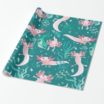 Alotta Pink Axolotls On Teal Wrapping Paper by creativetaylor at Zazzle