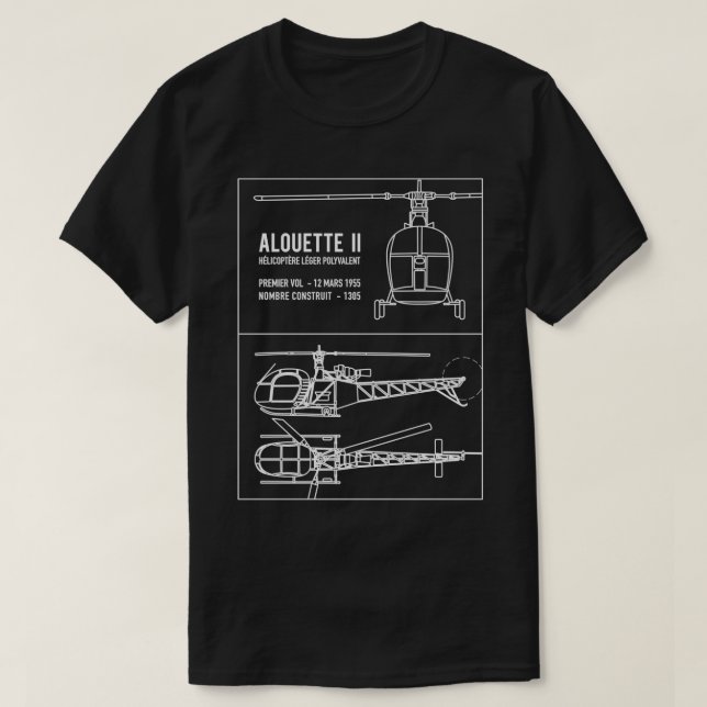 Alouette II French Helicopter Blueprint Diagram Gi T-Shirt (Design Front)