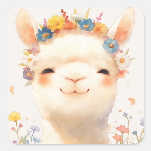 Alpaca A Meadow of Joy Square Sticker (Front)