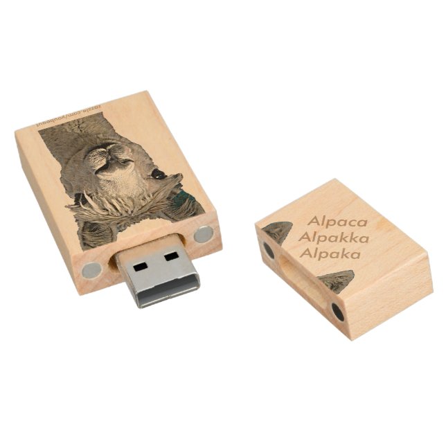 Alpaca Alpakka Alpaka Alpaga Wood USB Flash Drive (Angled)