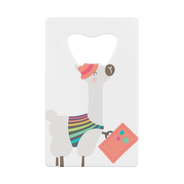 Alpaca and Suitcase Credit Card Bottle Opener (Front)