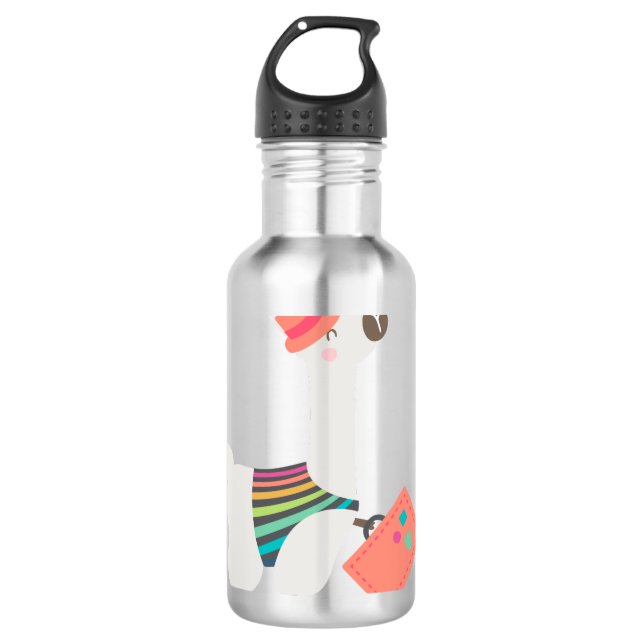 Alpaca and Suitcase Stainless Steel Water Bottle (Front)