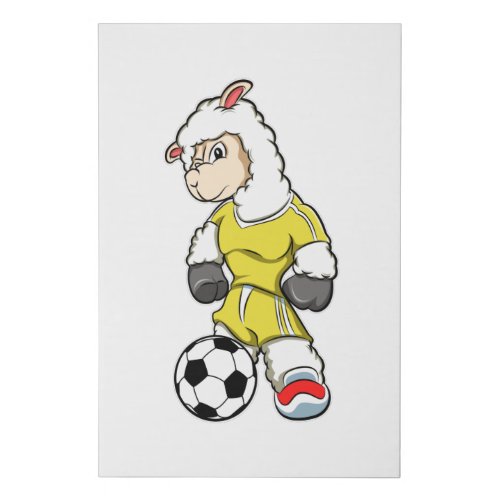 Alpaca as Soccer player with Soccer ball Faux Canvas Print