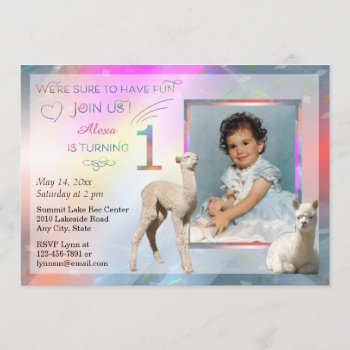 Alpaca Baby Girl 1st Birthday Party Invitations by Walnut_Creek at Zazzle