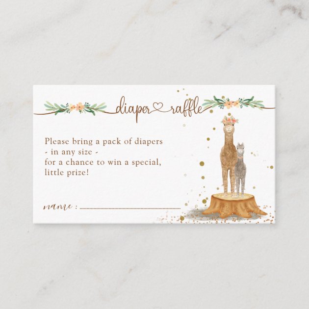Alpaca Baby Shower New Mommy Diaper Raffle Enclosure Card