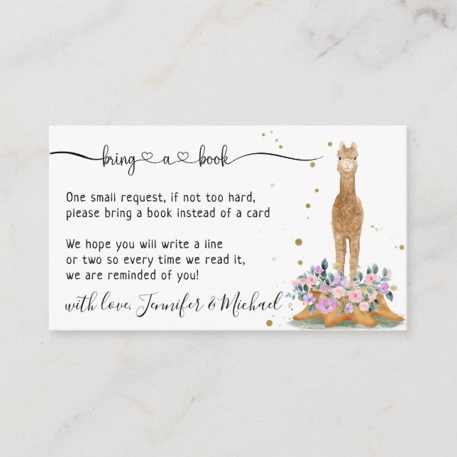 Alpaca Baby Shower Party Bring a book Enclosure Card (Front)