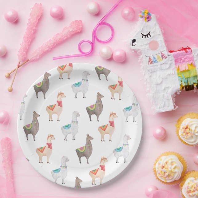 Alpaca Baby Shower | Watercolor Llama Kids Party Paper Plates (Party)