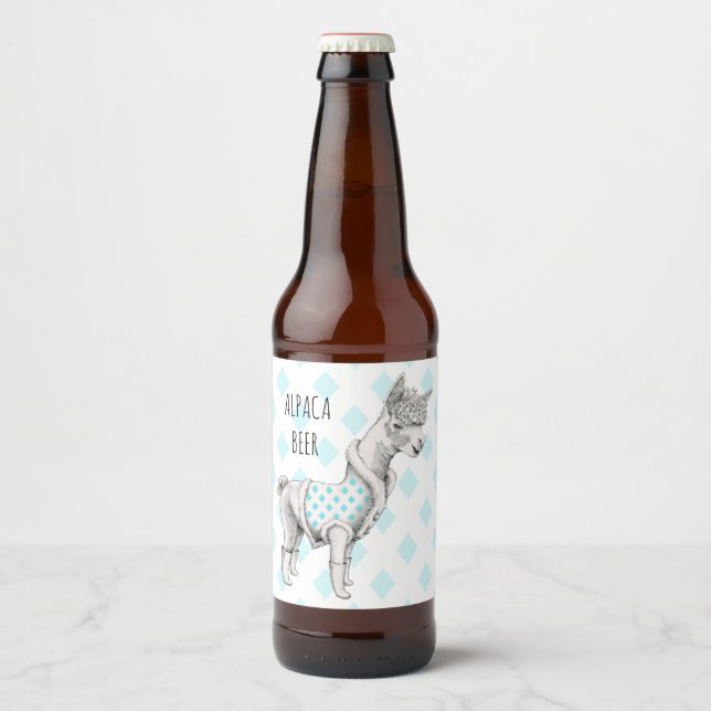 Alpaca Beer Bottle Label (4" x 3.5") (Front)