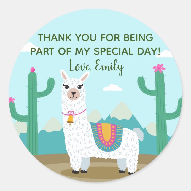 Alpaca birthday baby shower gift favor label (Front)