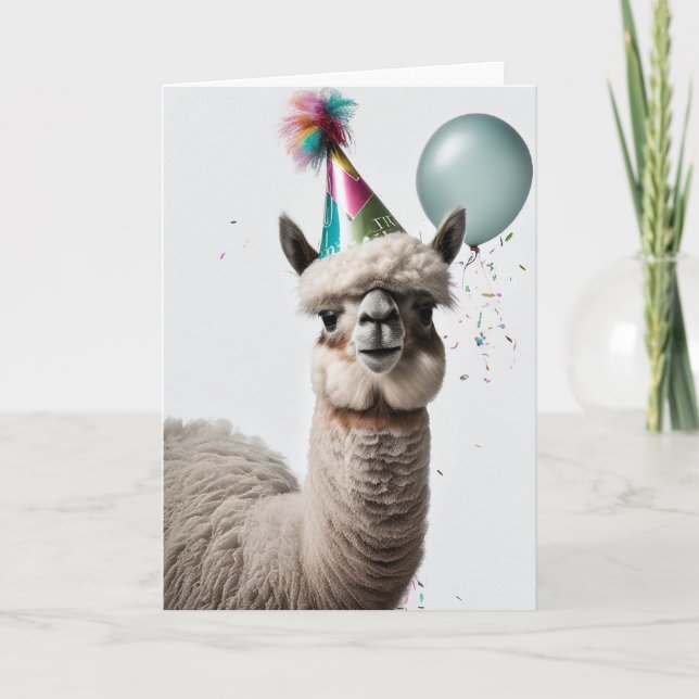 Alpaca Birthday Party Folded Greeting Card (Front)