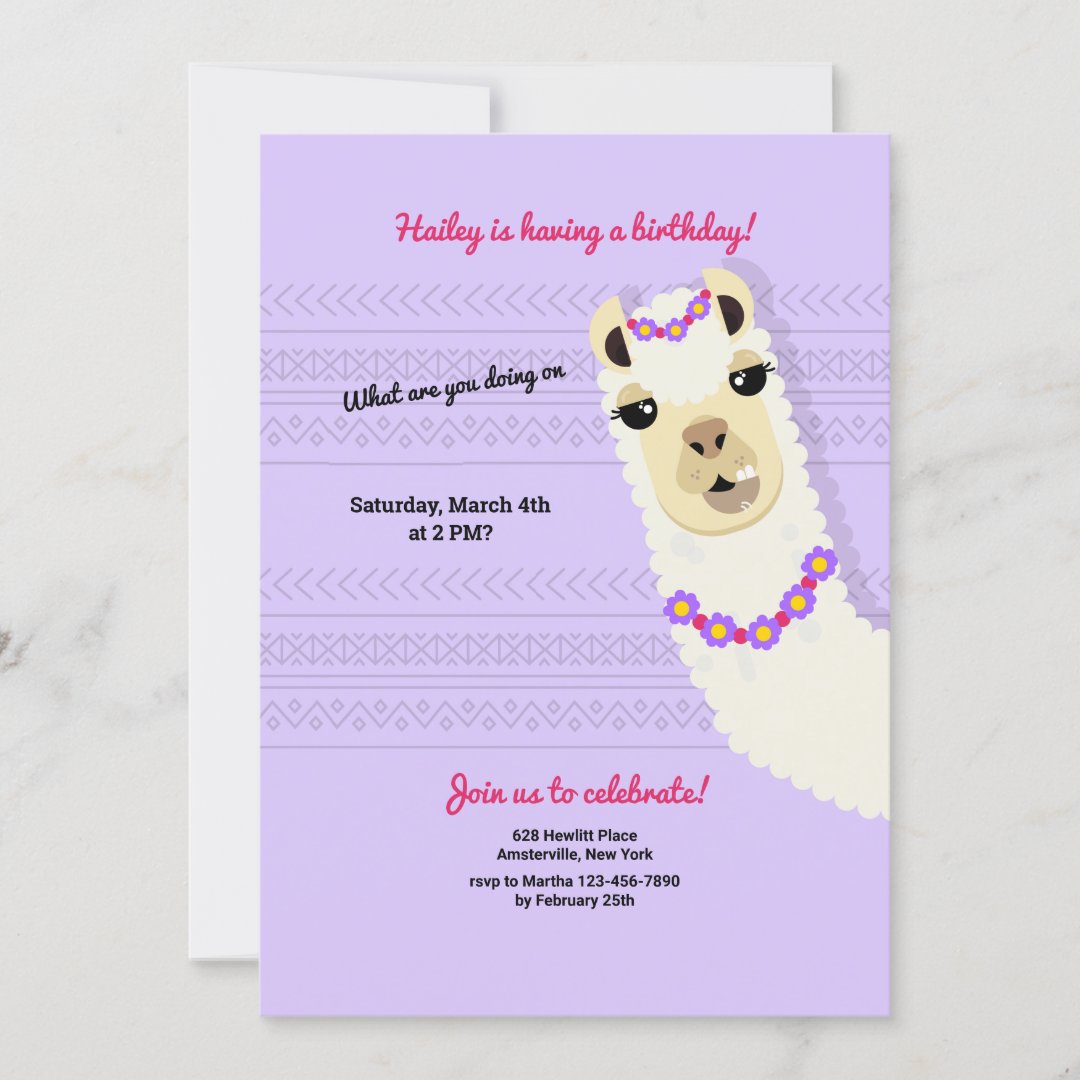 Alpaca Birthday Party Invitation 