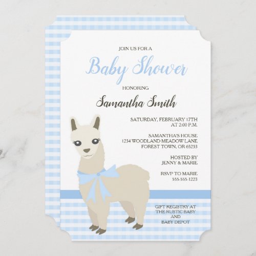 Alpaca Blue Baby Shower Invitation
