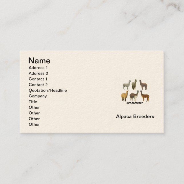 Alpaca Breeder's Business Card (Front)