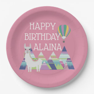 Alpaca Bright Pink Birthday Party Paper Plates