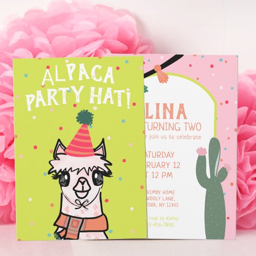 Alpaca Cactus Fiesta Birthday Invitation
