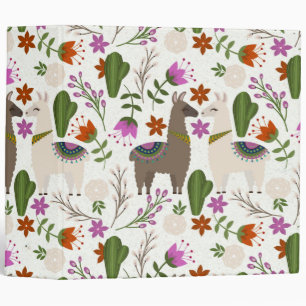 Alpaca Cactus Floral Pattern Animal Lover 3 Ring Binder