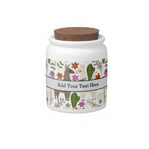 Alpaca Cactus Floral Pattern Animal Lover Candy Jar